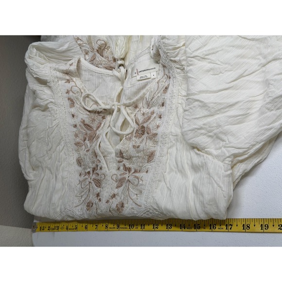 Anthropologie Dress Womens Medium Cream Viveka Mini Embroidered Bohemian Summer - Picture 10 of 11